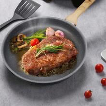 ABKOK 1pc Maifanshi Stone Coated Wooden Handle Flat Bottom Pan, Steak Frying Pan, Pancake Skillet, Non-Stick Cookware Suitable For All Cooking Methods, Gas Stove And Induction Cooktop - Multicolor - View 4