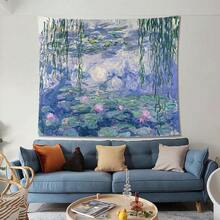 Monet's Bedroom Tapestry, Water Lily Wall Aesthetics, Large Art Room Decoration Tapestry, Tapestry, Blue Poster, Dormitory Living Room Tapestry - 彩色 - 查看 8