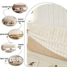 1pc Soft Plush Headboard Cover, Warm Dust-Proof Headboard Protector, Decorative Headboard Cover For Winter - White - View 7