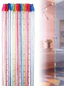 1 PC Beaded Curtain Wall Panel Fringe Window Room Divider Blind Bedroom Decorative Tassel Screen Ribbon Strings Strip Thread Screen For Home, Wedding, Cafe (39"X79")) - 彩色 - 查看 1