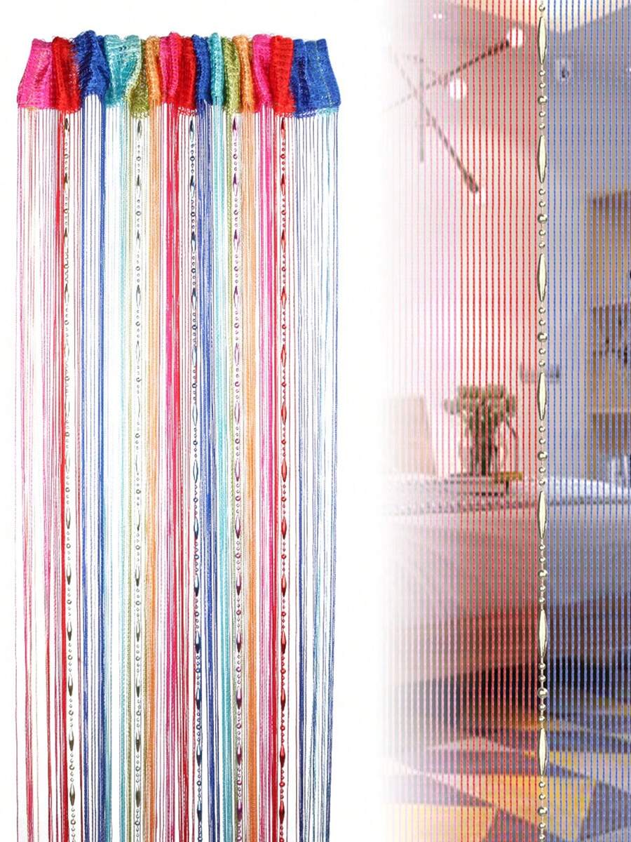 1 PC Beaded Curtain Wall Panel Fringe Window Room Divider Blind Bedroom Decorative Tassel Screen Ribbon Strings Strip Thread Screen For Home, Wedding, Cafe (39"X79")) - 彩色 - 查看 1