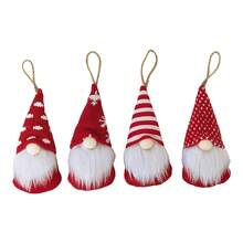 4er-Pack – Weihnachtsbaumschmuck – Plüschzwerg – Gesichtslose Puppe – Weihnachtsmütze – Kleines Geschenk zum Aufhängen am Fenster