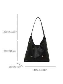 2025 Fashion Matte Solid Color Punk Rivet Commuter Tote Bag, Minimalist Niche Underarm Bag, Stylish Large Capacity Shoulder Bag , Goth , Punk - Black - View 5
