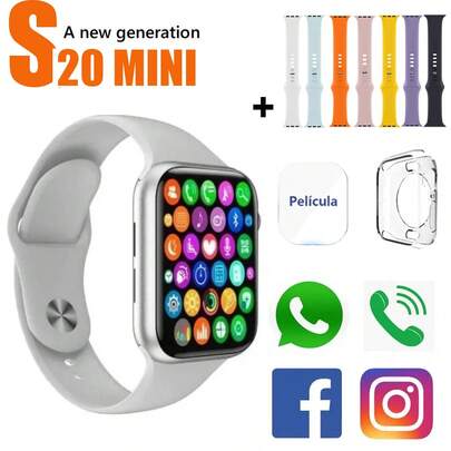 Smartwatch  à prova d'água S20 PRO MINI Relógio inteligente com suporte para chamadas Bluetooth  7 pulseiras