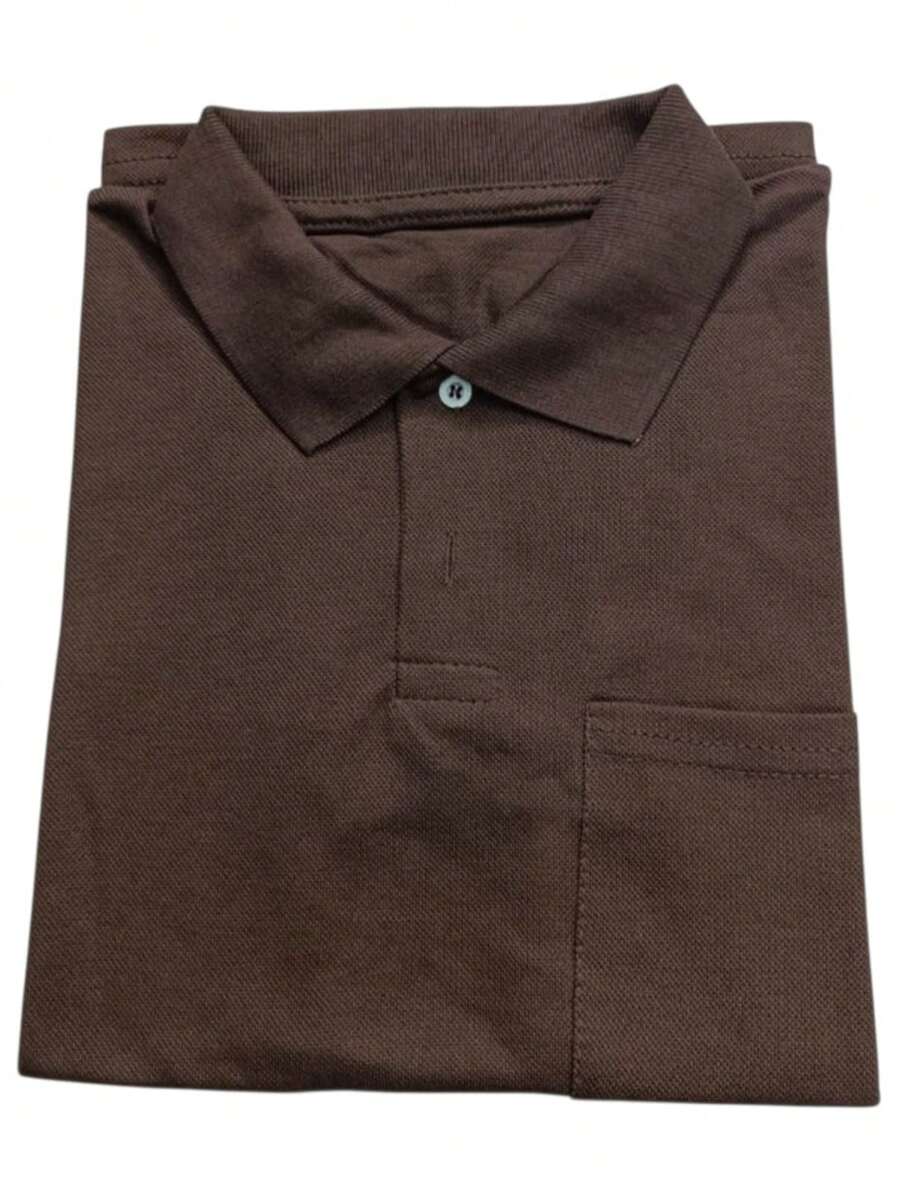 Basic Pique Polo Shirt With Pocket - Coffee Brown - View 1