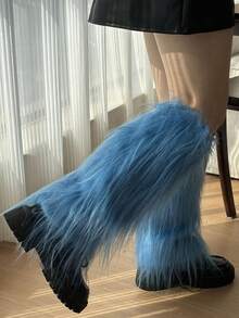 1 Pair Colorful Fuzzy Leg Warmers, Y2K Punk Bone Element, Panda Solid Color Warm Over-The-Knee Leg Warmers - Multicolor - View 8