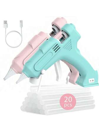 Cordless Hot Glue Gun, USB Rechargeable Glue Gun With 20 Glue Sticks, Fast Preheating Portable Pink Hot Melt Glue Gun Kit For DIY, Arts & Craft, Handmade & Repair,Decorations, Christmas Gifts