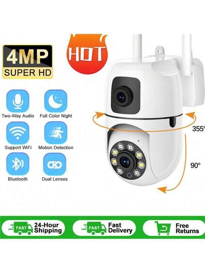 8MP Dual Lens Security Camera, 4K/8MP WiFi Outdoor Cameras Home Security, Supporting Two Way Audio, Slimme Night Vision Motion Detection, 360° Whole Monitoring Via App Vision, Moving Object Tracking, Intercom, Multi Sharing, Real Time Alarm
