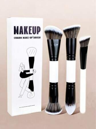 3pcs Double-Ended Makeup Brushes Set - Foundation, Powder, Blush, Highlighter Brushes, Cosmetic Tools,Brush Set,Makeup Brush Kit,Make Up Brush Set,Make Up Set Complete,Makeup Brush Set,Complete Makeup Kit,Brush Kit,Brushes Makeup Set,Makeup Gift Set,Set