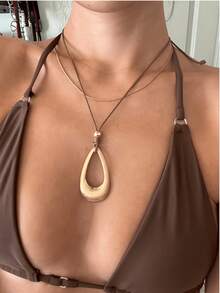 1pc Vintage Teardrop Pendant Necklace For Women, Fashion Y-Shaped Long Necklace For Women, Luxurious Choker Chain,  Statement Jewelry - 金黃色 - 查看 4