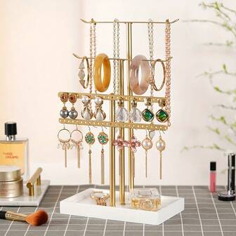 1pc White 3-Tier Jewelry Stand, Suitable For Earrings/Necklaces/Rings, Nordic Style Desktop Decor