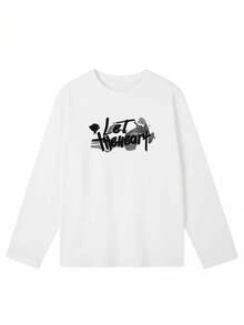 Made In Japan, Spring/Summer Cotton, Round Neck, Loose Fit, Versatile, Simple, English Print Short-Sleeve T-Shirt - White - View 2