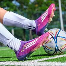 1双 WEJIESS 无缝新款男女足球鞋，AG 长钉防滑训练鞋，户外草地足球鞋，专业足球运动鞋，高帮短钉足球鞋 - 粉紅紫 - 查看 7