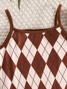 Cô gái trẻ Váy kẻ sọc thanh lịch và áo khoác ngắn phối hợp thời trang - màu nâu - Xem 5