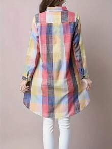 Women's Blusas Casuales De Mujer Chic Plaid Shirt - Elegant And Youthful Korean Style, Casual Collared Shirt, Button Details, All-Match Tops For Women In All Seasons, Casual Wear | Plaid Pattern | Collared Design Fall Clothes For Women - Nhiều màu - Xem 1