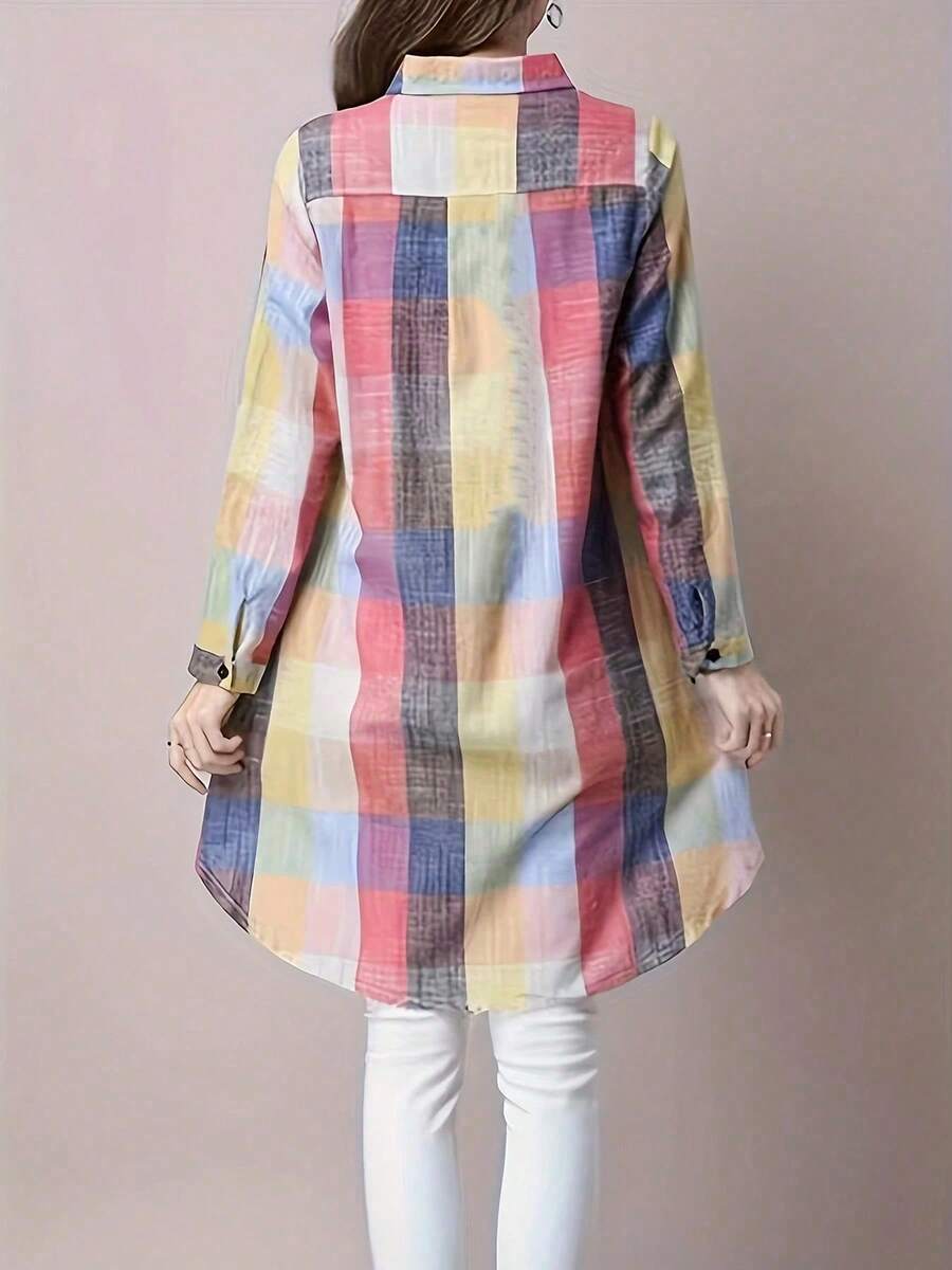 Women's Blusas Casuales De Mujer Chic Plaid Shirt - Elegant And Youthful Korean Style, Casual Collared Shirt, Button Details, All-Match Tops For Women In All Seasons, Casual Wear | Plaid Pattern | Collared Design Fall Clothes For Women - Nhiều màu - Xem 1
