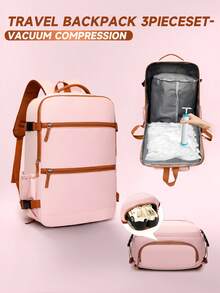 真空压缩背包，航空公司认可的个人行李包 - 尼龙行李包，多隔层设计，符合人体工学的肩带，座椅下方储物空间，适合短途旅行，Wizz Air 旅行背包，旅行行李包，旅行袋，过夜包，大容量旅行收纳包，邮轮必备，度假必备，男女通用 - 柔和淡色 - 查看 3