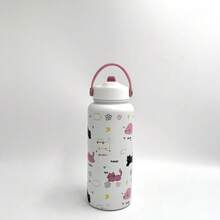 1 pieza Botella de agua de 600ml/20.29oz, 800ml/27.06oz, 1000ml/33.82oz con estampado de leopardo y lazo, botella de agua deportiva, vaso aislado de acero inoxidable de doble capa original, taza para viajes y actividades al aire libre, taza para fitness y deportes al aire libre, taza de fondo plano, taza para el coche, bebida para verano e invierno, regalo para fiestas - Multicolor - Ver 12