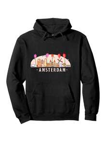 Amsterdam Dutch Windmill Tulip Flower Pullover Hoodie - Black - View 7