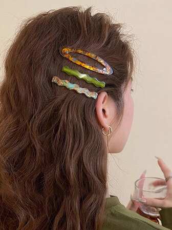 3个装醋酸纤维刘海夹，前刘海发夹，侧夹发卡，女士发饰，爪夹，发爪，发夹，发卡