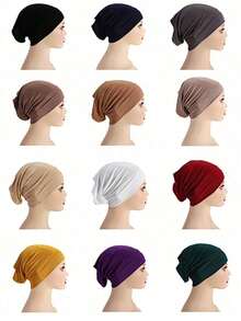 1pc Women Plain Color Tube Cap Hijab Headwear Headband For Abaya Daily Under Cap Veiled Clothes - 淺褐色的 - 查看 2