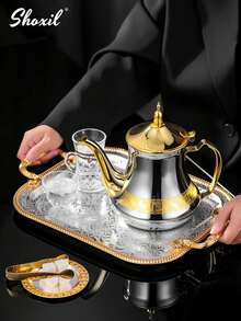 shoxil Bule de chá estilo Oriente Médio de 1,4L em aço inoxidável, ideal para chá, café, chá árabe, óleo, chá com leite e chá marroquino. Perfeito para casa, cafés, presentes, Ramadã e Eid al-Adha. - Pote - Ver 2