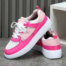 Color Matching Sports Lightweight Comfortable Skateboard Women Shoes Fashion Casual Low-Top Flats Lace-Up Breathable Tennis Sneakers Outdoor Office Work Walking Travel Sport Spring Autumn - 玫紅色 - 查看 3
