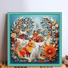 1 Set - Fox & Winter Village Cross Stitch Kit, DIY Needlework Art Materials, 11CT Cross Stitch Decor Painting, Creative Handmade Stress Relief Gift. Full Set Home Decor Printed Cross Stitch Craft, Suitable For Home Decor Knitting Art. Frame Not Included - Multicolor - View 3