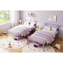 Cama Individual Metálica con Cabecero en Forma de Corazón, Base de Hierro Forjado, Montaje Fácil, Ideal para Recámaras y Habitaciones Infantiles – Bed Frame - Morado - Ver 8