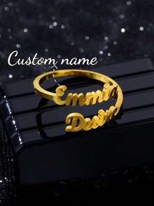 Anillo con nombre personalizado, joyería personalizada, anillo ajustable de acero inoxidable dorado/plateado, regalo de pareja - Anillo de oro modelo 7 - Ver 3
