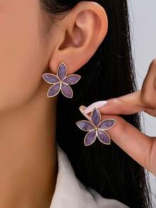 1 对优雅百搭时尚独特设计花朵耳钉，适合女性日常佩戴，礼物 - 紫色 - 查看 6