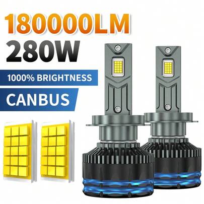 DrViAion 2 Packs H7 LED Headlight Bulbs 6000K Cool White Light 180000LM 280W High Bright LED Bulbs Total Beam Car Headlight Bulb Suitable For Car Replacement H1 H4 H11 9005 9006, HB3 HB4 High/Low Beam 1000% Brightness