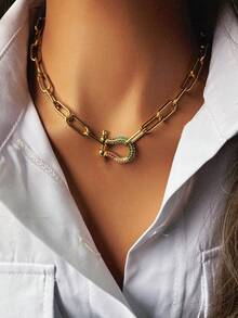 1Pc Women's Necklace With Sky Blue, Dark Blue, And Colorful Horseshoe Pendants, With A Novel Style And Beautiful Colors, Suitable For Women To Wear During Events - Multicolor - View 7