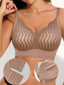 1pc Women's Soft Support Bra, Lift & Gather, Prevent Sagging, Minimize Side Bulge, Seamless & Underwire-Free Padded Bra - Khaki - View 2