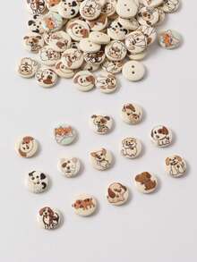10/50/100Pcs Vintage Mixed Pattern Wooden Dog Buttons, 2 Holes Wood Puppy Print Buttons For Sewing Clothing Bag Hat DIY Craft Party Decor - Multicolor - View 2