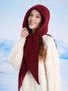 Women's Oversized Shawl Balaclava Hat, Knitted Hat Scarf Set, Solid Color Casual Winter Warm Hat With Pocket, Suitable For Daily, Skiing, Hiking, Vacation - Multicolor - View 19