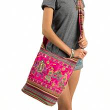 Pink Shoulder Bag Handmade Embroidered Elephant Boho Bohemian Hippie Tote  Beach Bag - initial - View 4
