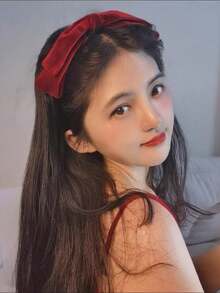 1件/2件装女士天鹅绒蝴蝶结发箍，甜美女孩日常及节日佩戴发饰，发带，发箍头饰，家居美发饰品 - 紅色 - 查看 5