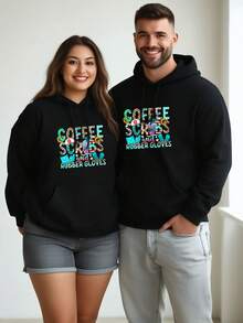 Men's & Women's Casual Rinted Hoodie  Coffee Scrubs And Rubber Gloves Unisex Pullover Sweatshirt Autumn/Winter - Black - View 2