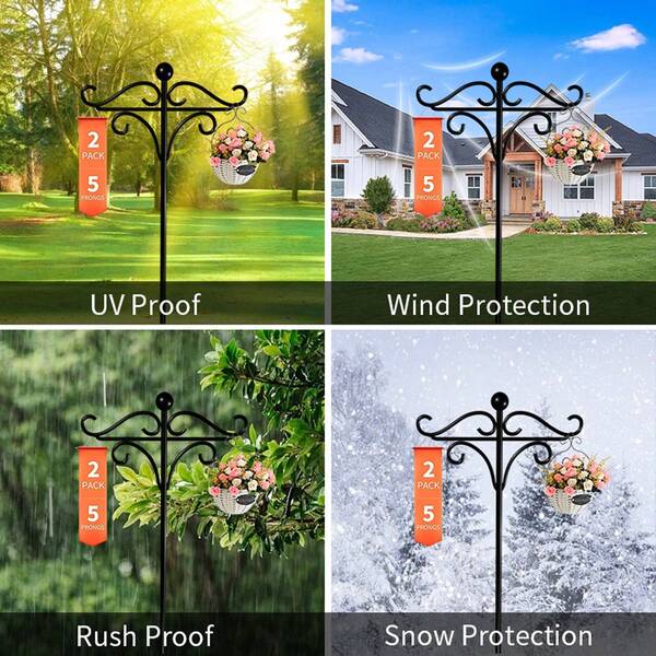 62/76/92 Inch Adjustable Heavy Duty Metal Shepherd's Hook - 1 Pc Outdoor Garden Hanging , Suitable For Bird Feeders, Planters, Lanterns, Wind Chimes, With 5-Claw Base And Wall Mounting Function