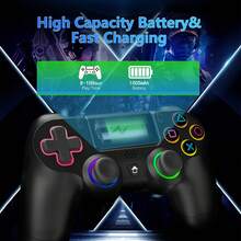 Wireless Controller Compatible With PS4/Slim/Pro, With Enhanced Dual Vibration/1000mAh Battery/6-Axis Motion Sensor/Type C Charging Cable