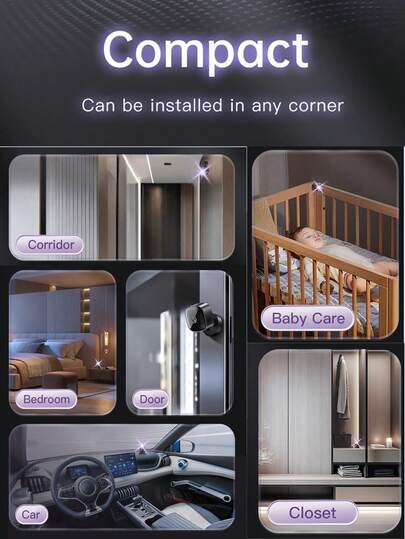 1080P Night Vision Mini Portable High Definition WIFI Camera, 360° Adjustable, Desktop, Wand Mounted, Ceiling Mounted Installation, Mobile Detection Alarm, Supports TF Card Cloud Storage, Applicable Home Bedroom, Corridor, Baby Crib, Office Etc. view 5