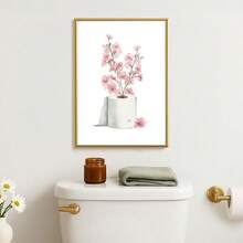 1 pieza Cartel de lienzo con impresión de papel higiénico con flores botánicas, enmarcado o sin enmarcar, arte de pared divertido para baño, decoración minimalista y estética para apartamento, sala de estar, dormitorio, decoración moderna del hogar - Multicolor - Ver 4