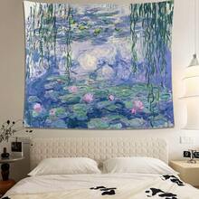 Monet's Bedroom Tapestry, Water Lily Wall Aesthetics, Large Art Room Decoration Tapestry, Tapestry, Blue Poster, Dormitory Living Room Tapestry - 彩色 - 查看 7