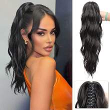 18英寸夹式马尾假发，西部风格 - 长款波浪水波纹假发，适用于拍照、日常佩戴和时尚造型 - 彩色 - 查看 2