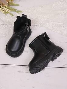 婴儿靴，新款时尚儿童蝴蝶结靴，儿童中帮鞋，女童侧拉链平底踝靴 - 黑色 - 查看 5