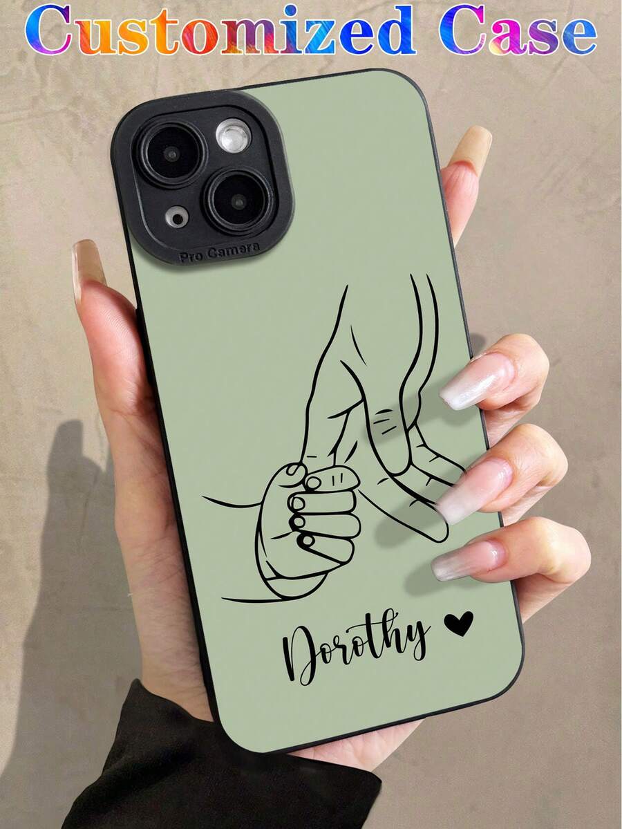 Customized Parent-Holding Hands Design Phone Case, Heart-Shaped Name Letter Customization, Thick Transparent Anti-Fall Soft Phone Protective Cover, Compatible With Iphone 11 13 15 16 Pro Max,2025phonecase,Cute Phone Cases, Aesthetic Phone Case - Black - View 1