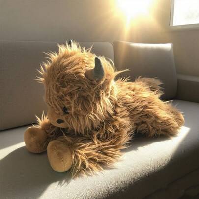 Muñeco de peluche grande de vaca de las Tierras Altas de Escocia - Diseño realista y esponjoso de ternero, relleno suave, ideal como compañero de cama cómodo, regalo de Navidad y decoración del hogar