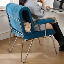 Office Chair With Integrated Cat Bed - Pet-Friendly Chair, Scratch-Resistant Material, Wide Seat, Replaceable Armrests, Human-Friendly Design, Cat Bed In The Backrest, Armchair - Blue - View 3