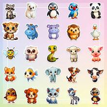 50张卡通动物贴纸，混合可爱老虎贴纸，防水乙烯基贴纸，适合青少年和成人，动物园贴纸，可用于水瓶、书籍、吉他、笔记本电脑、剪贴簿等。 - 彩色 - 查看 6